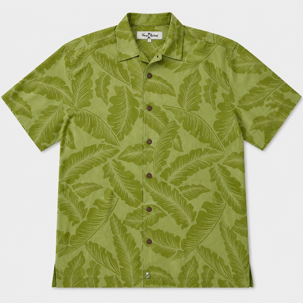 Tommy Bahama Mens XL 100% Silk Hawaiian Camp Shirt Green Leaf Tropical Aloha